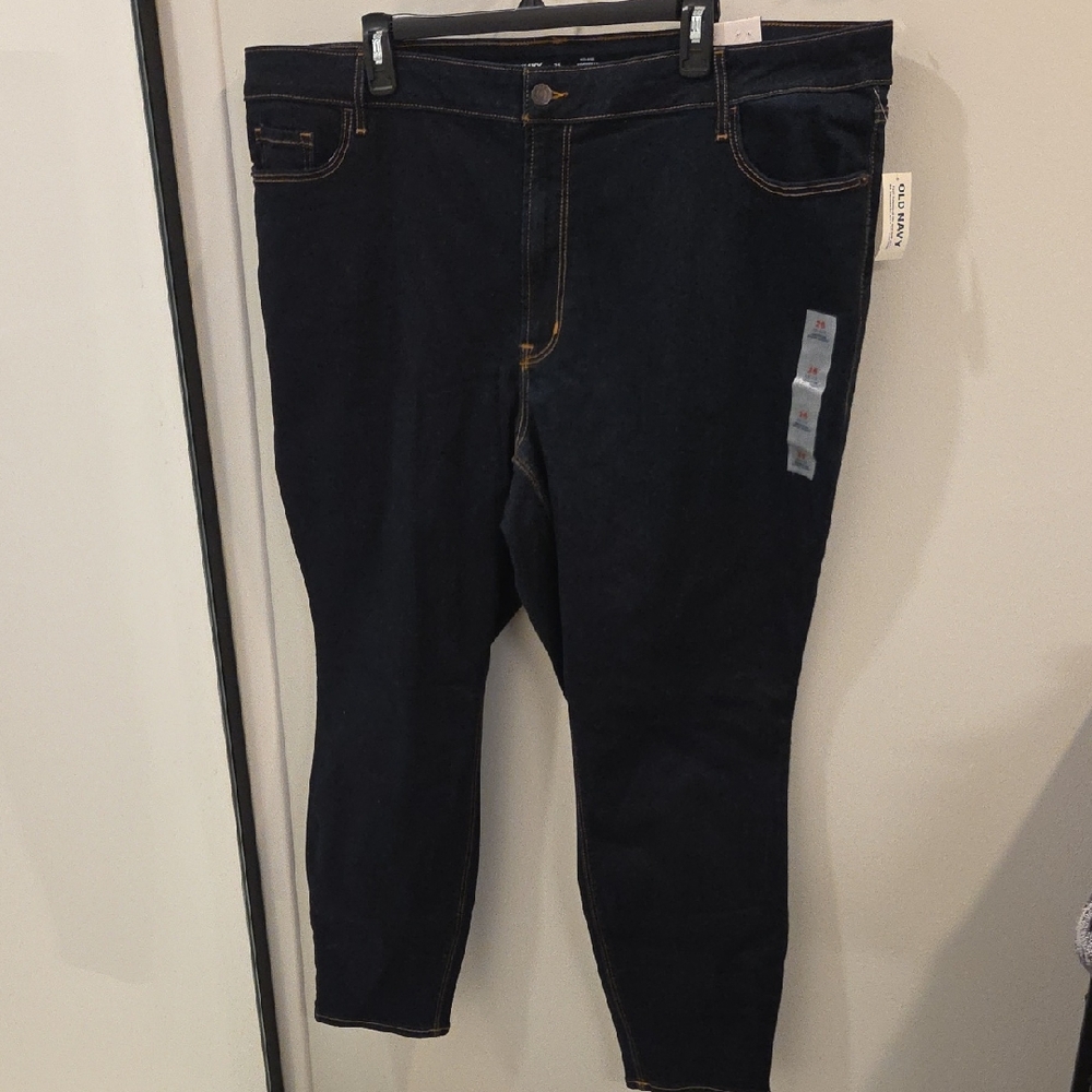 Old Navy Womens Rockstar Mid Rise Super Skinny Dark Wash Jeans Size 26 Plus Size